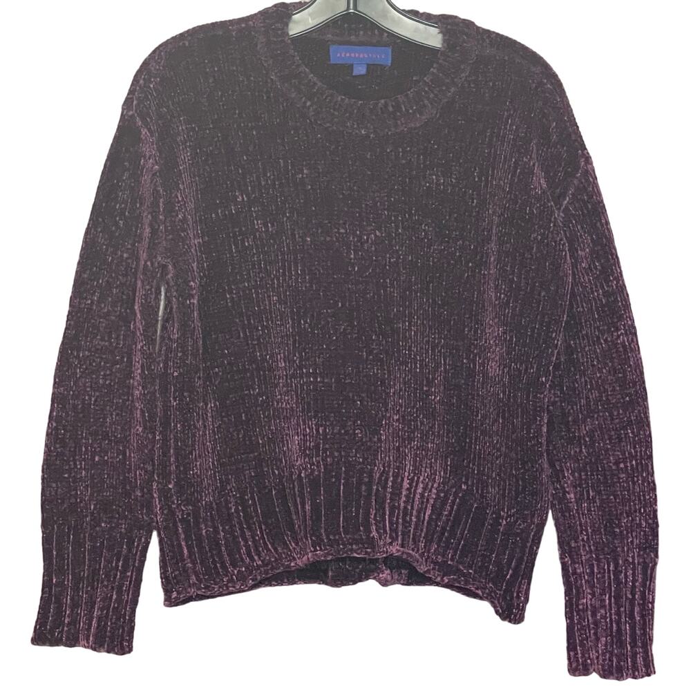 Aeropostale chunky cropped sweater purple eggplant soft cozy warm women’s size M